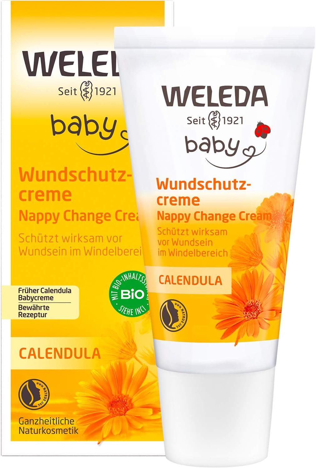 WELEDA Organic Baby Calendula Wound Protection Cream 75ml - Přírodní kosmetika mast na rány / dětský krém pro ochranu citlivé dětské pokožky v oblasti plen. Pomáhá při zarudnutí, podrážděné pokožce a bolestech Děti - Péče do koupele a péče o pleť Naty Shop Krém na rány 30 ml