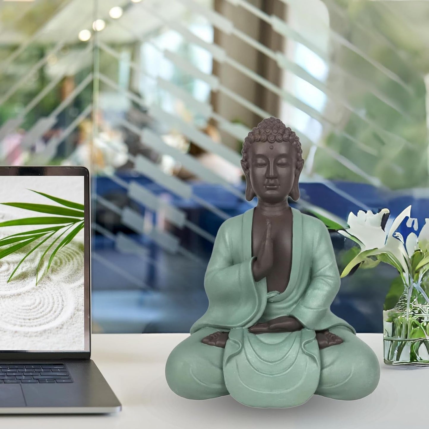 Zen Arôme SBM5 Socha Zen Bodhi, zelená/hnědá, 20 cm vysoká Sošky a plastiky Naty Shop