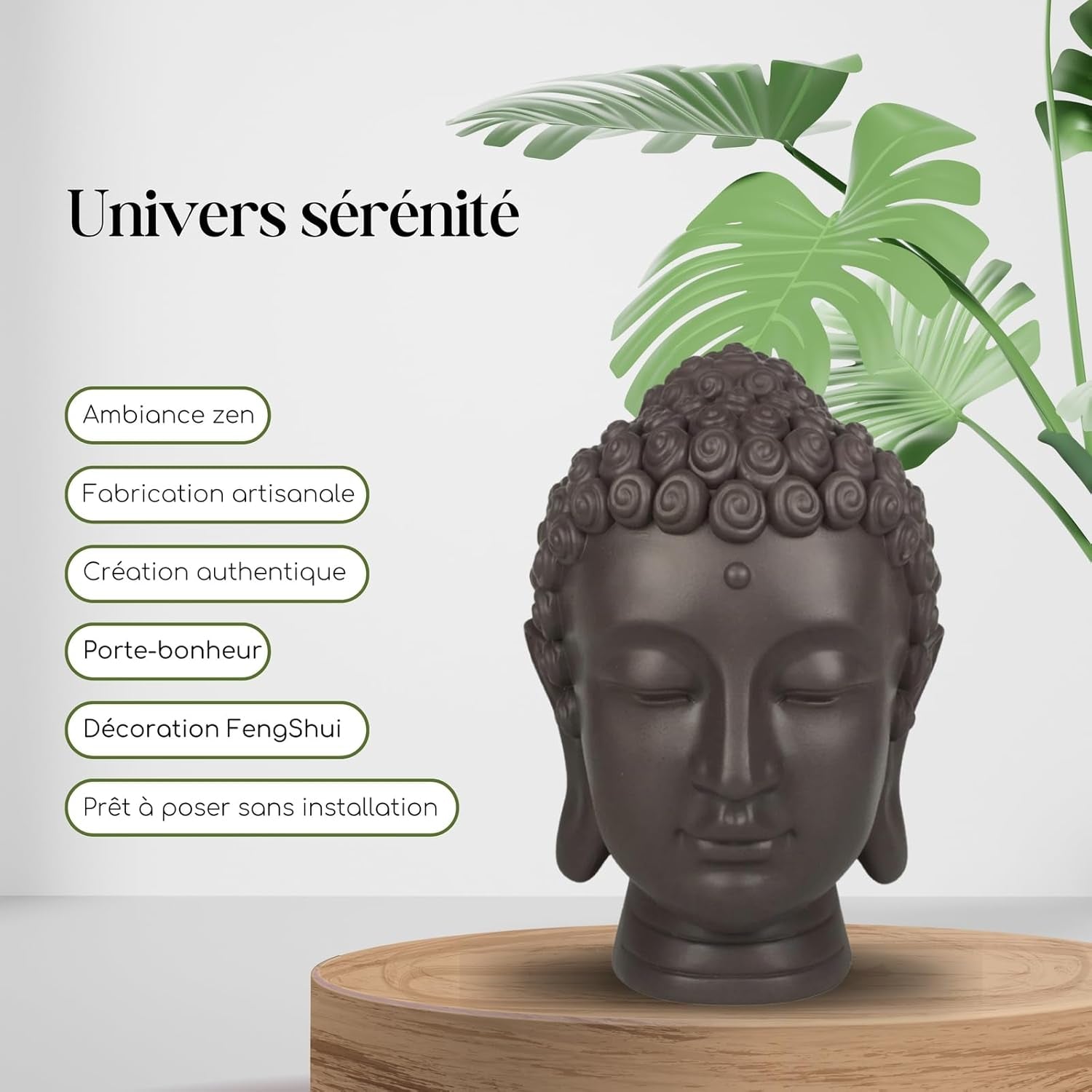 Zen'Light - Soška s hlavou Buddhy - Dekorace pro Zen, meditaci a feng shui - Dárek pro relaxační a duchovní atmosféru - Soška Buddhy - Výška: 20 cm - Barva: zelená/hnědá Sošky a plastiky Naty Shop