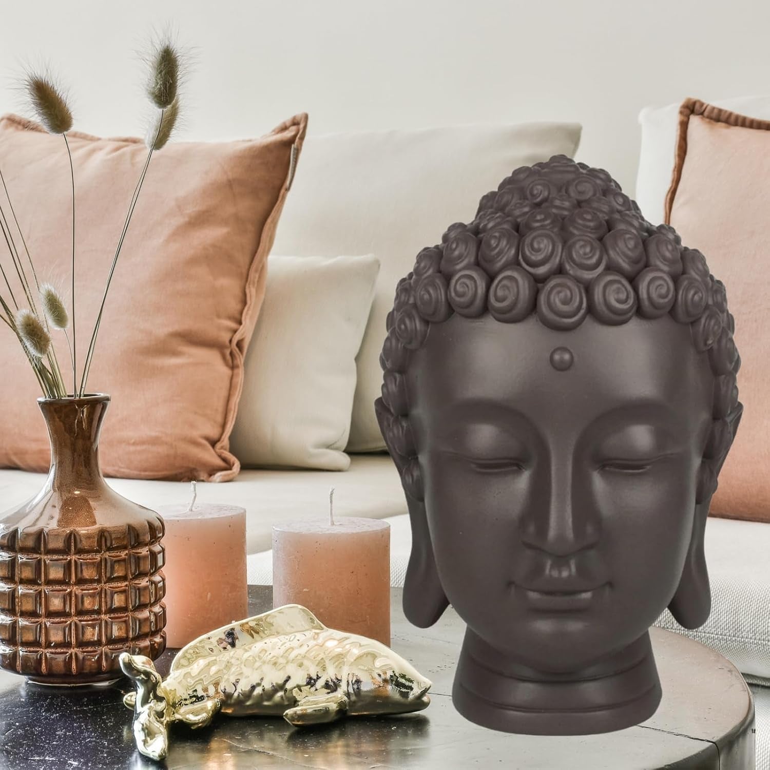 Zen'Light - Soška s hlavou Buddhy - Dekorace pro Zen, meditaci a feng shui - Dárek pro relaxační a duchovní atmosféru - Soška Buddhy - Výška: 20 cm - Barva: zelená/hnědá Sošky a plastiky Naty Shop