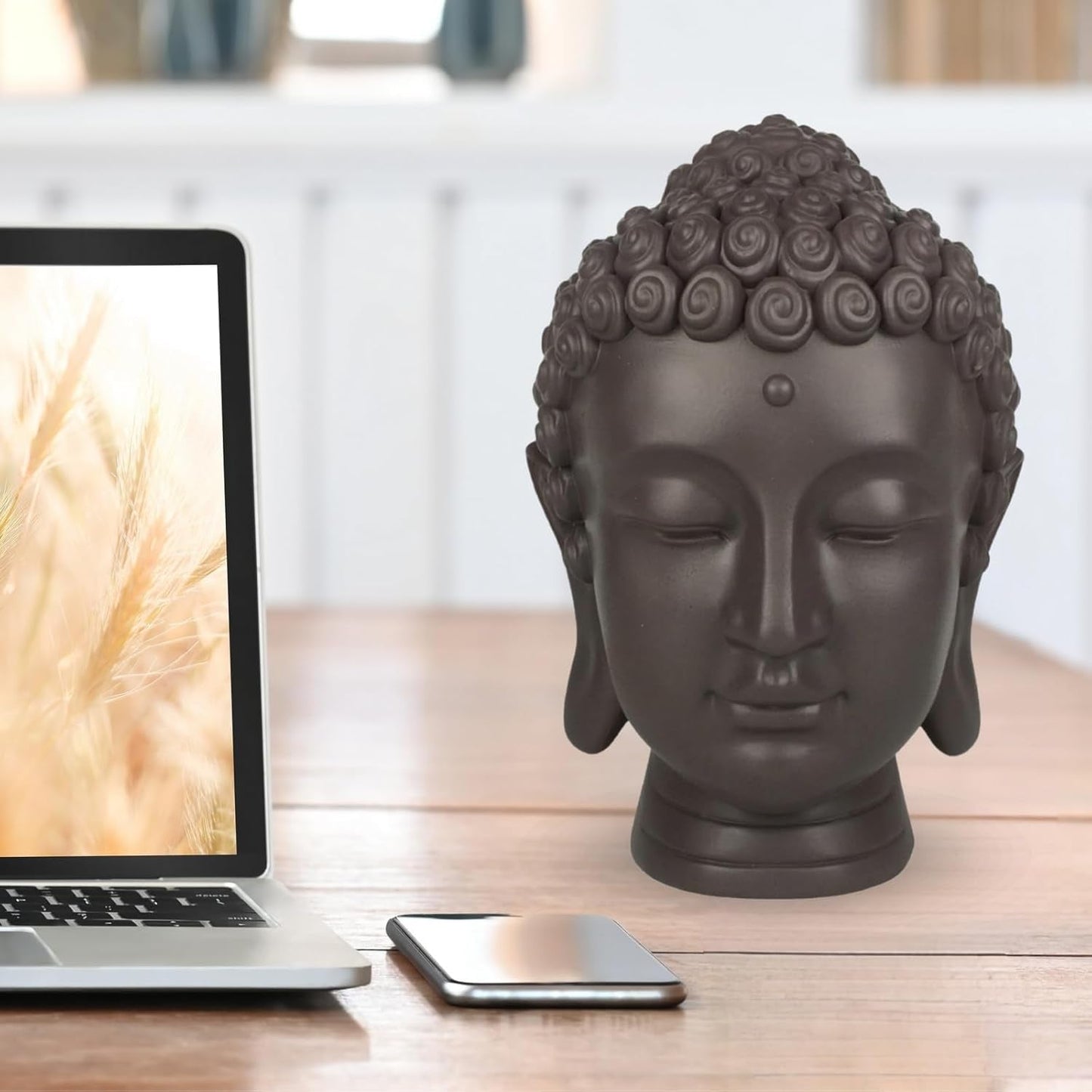 Zen'Light - Soška s hlavou Buddhy - Dekorace pro Zen, meditaci a feng shui - Dárek pro relaxační a duchovní atmosféru - Soška Buddhy - Výška: 20 cm - Barva: zelená/hnědá Sošky a plastiky Naty Shop
