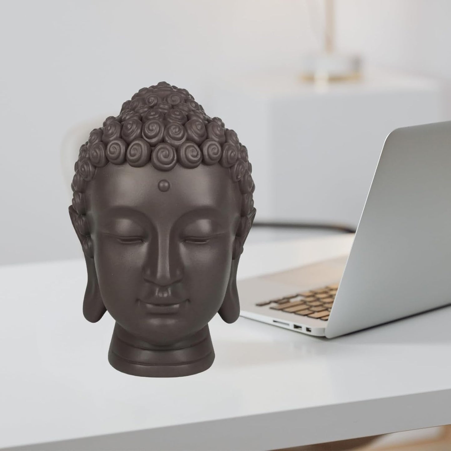 Zen'Light - Soška s hlavou Buddhy - Dekorace pro Zen, meditaci a feng shui - Dárek pro relaxační a duchovní atmosféru - Soška Buddhy - Výška: 20 cm - Barva: zelená/hnědá Sošky a plastiky Naty Shop