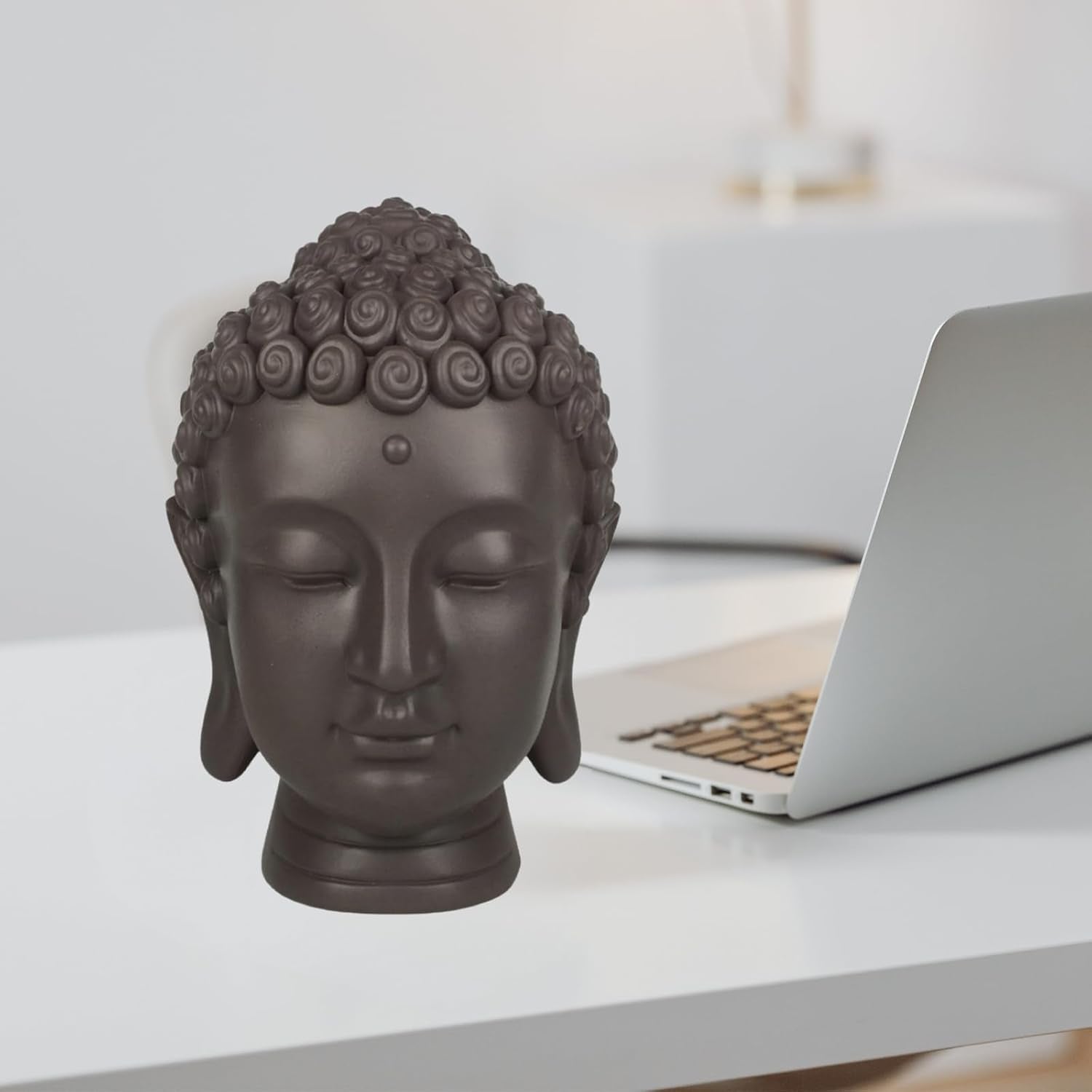 Zen'Light - Soška s hlavou Buddhy - Dekorace pro Zen, meditaci a feng shui - Dárek pro relaxační a duchovní atmosféru - Soška Buddhy - Výška: 20 cm - Barva: zelená/hnědá Sošky a plastiky Naty Shop