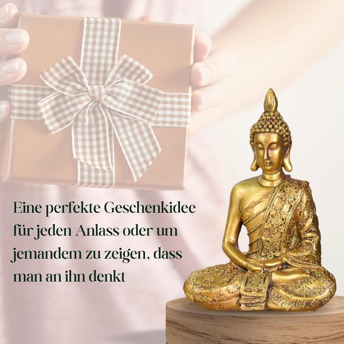 Zen'Light - Soška s hlavou Buddhy Sanci - Dekorace pro Zen, meditaci a feng shui - Dárek pro relaxační a duchovní atmosféru - Socha Buddhy - Výška: 18 cm - Barva: zlatá Sošky a plastiky Naty Shop
