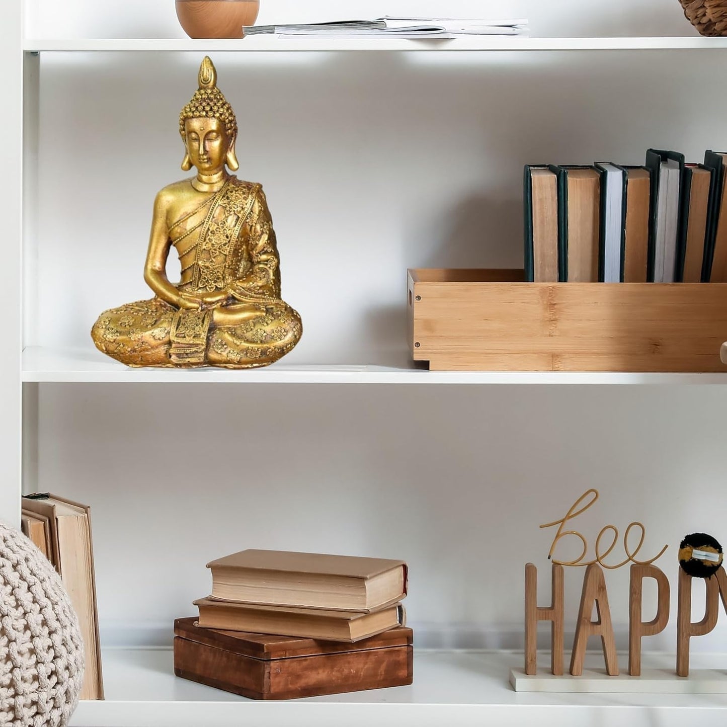 Zen'Light - Soška s hlavou Buddhy Sanci - Dekorace pro Zen, meditaci a feng shui - Dárek pro relaxační a duchovní atmosféru - Socha Buddhy - Výška: 18 cm - Barva: zlatá Sošky a plastiky Naty Shop