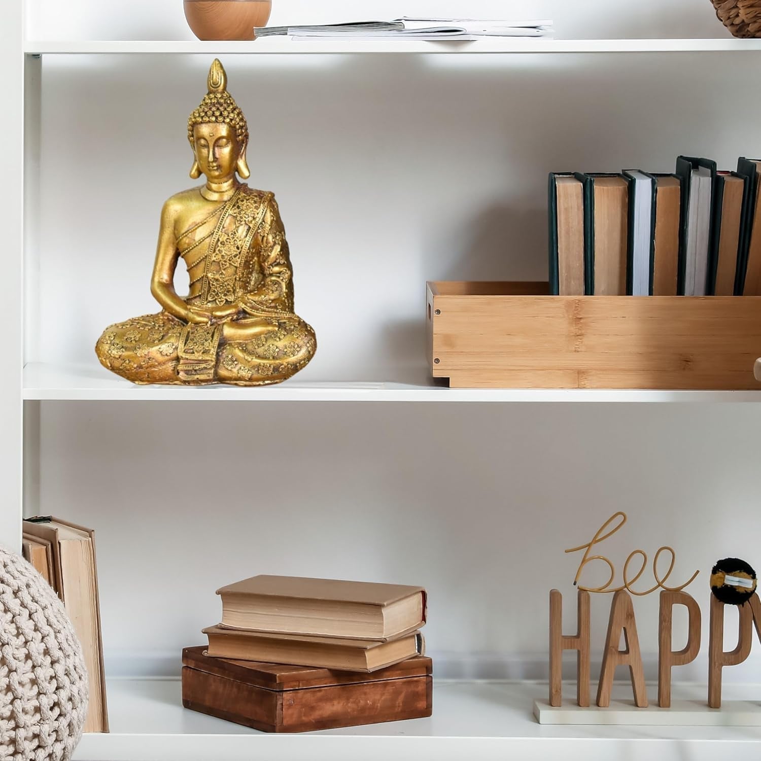 Zen'Light - Soška s hlavou Buddhy Sanci - Dekorace pro Zen, meditaci a feng shui - Dárek pro relaxační a duchovní atmosféru - Socha Buddhy - Výška: 18 cm - Barva: zlatá Sošky a plastiky Naty Shop