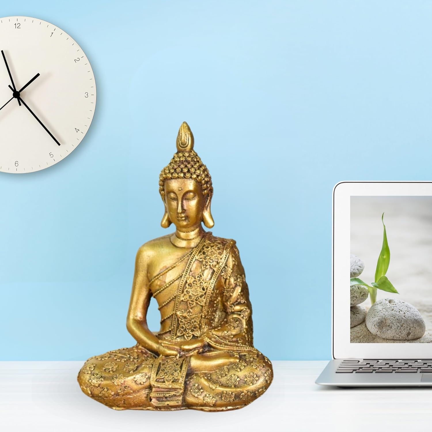 Zen'Light - Soška s hlavou Buddhy Sanci - Dekorace pro Zen, meditaci a feng shui - Dárek pro relaxační a duchovní atmosféru - Socha Buddhy - Výška: 18 cm - Barva: zlatá Sošky a plastiky Naty Shop