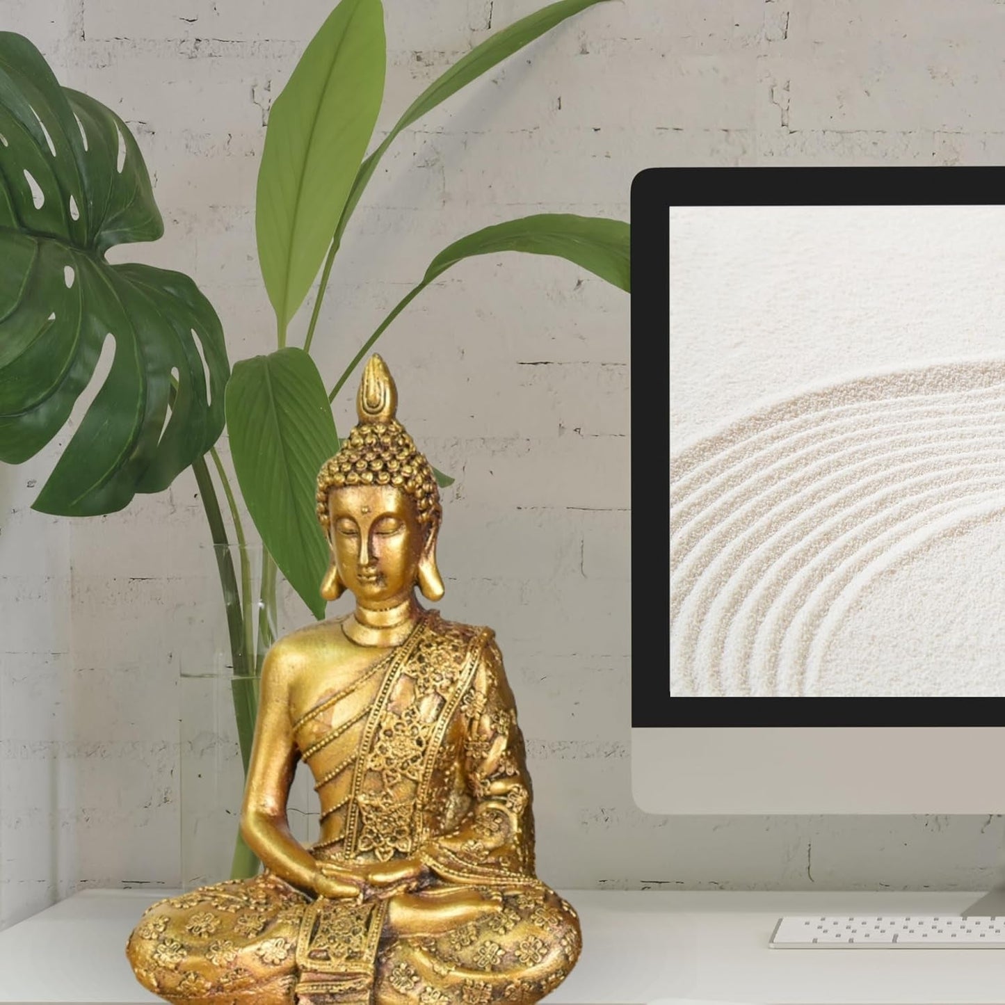 Zen'Light - Soška s hlavou Buddhy Sanci - Dekorace pro Zen, meditaci a feng shui - Dárek pro relaxační a duchovní atmosféru - Socha Buddhy - Výška: 18 cm - Barva: zlatá Sošky a plastiky Naty Shop
