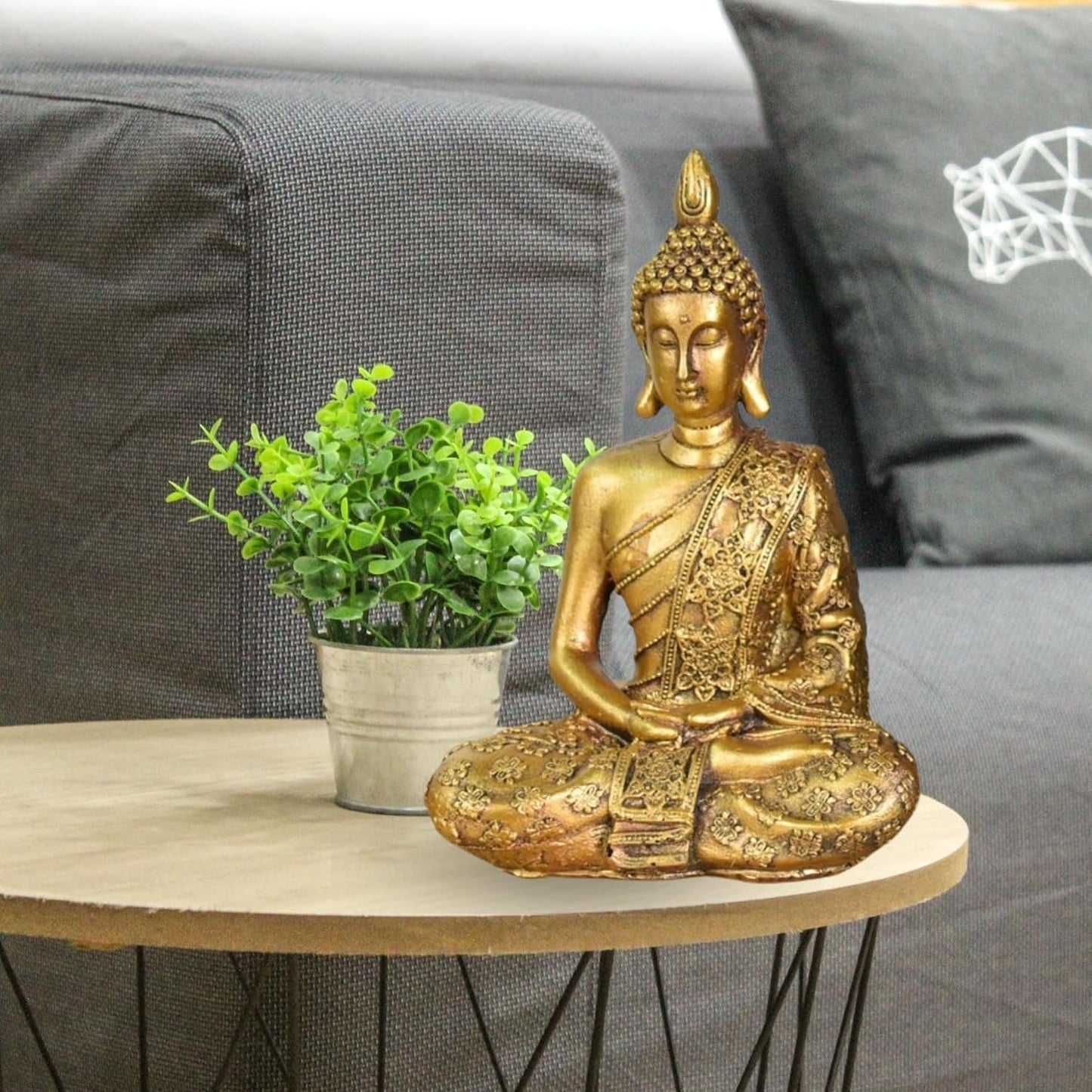 Zen'Light - Soška s hlavou Buddhy Sanci - Dekorace pro Zen, meditaci a feng shui - Dárek pro relaxační a duchovní atmosféru - Socha Buddhy - Výška: 18 cm - Barva: zlatá Sošky a plastiky Naty Shop