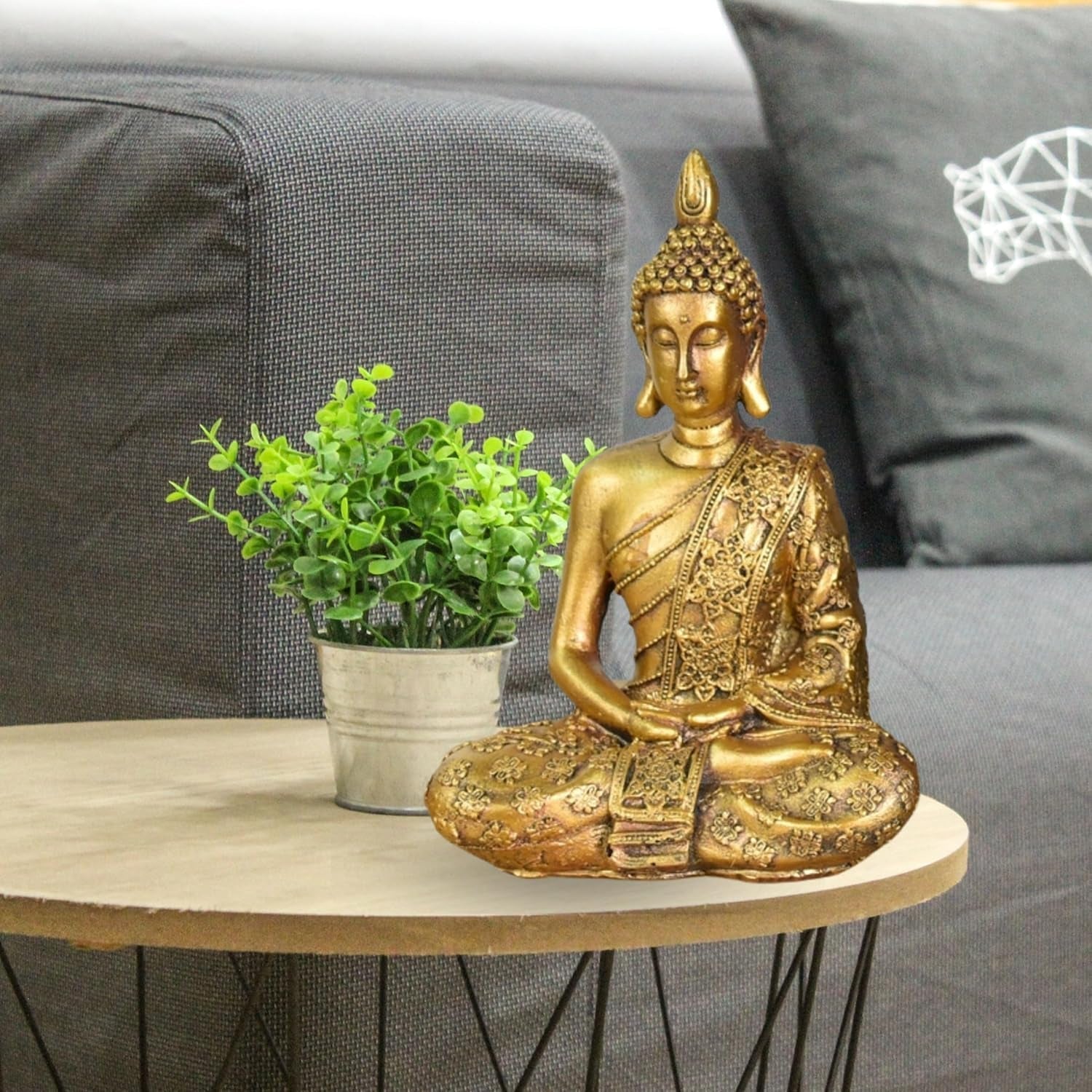 Zen'Light - Soška s hlavou Buddhy Sanci - Dekorace pro Zen, meditaci a feng shui - Dárek pro relaxační a duchovní atmosféru - Socha Buddhy - Výška: 18 cm - Barva: zlatá Sošky a plastiky Naty Shop