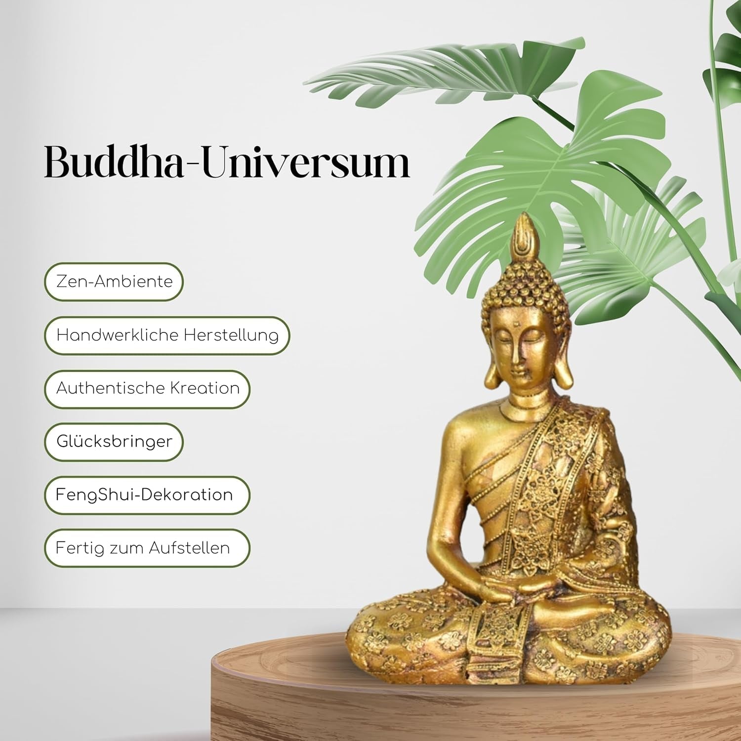 Zen'Light - Soška s hlavou Buddhy Sanci - Dekorace pro Zen, meditaci a feng shui - Dárek pro relaxační a duchovní atmosféru - Socha Buddhy - Výška: 18 cm - Barva: zlatá Sošky a plastiky Naty Shop