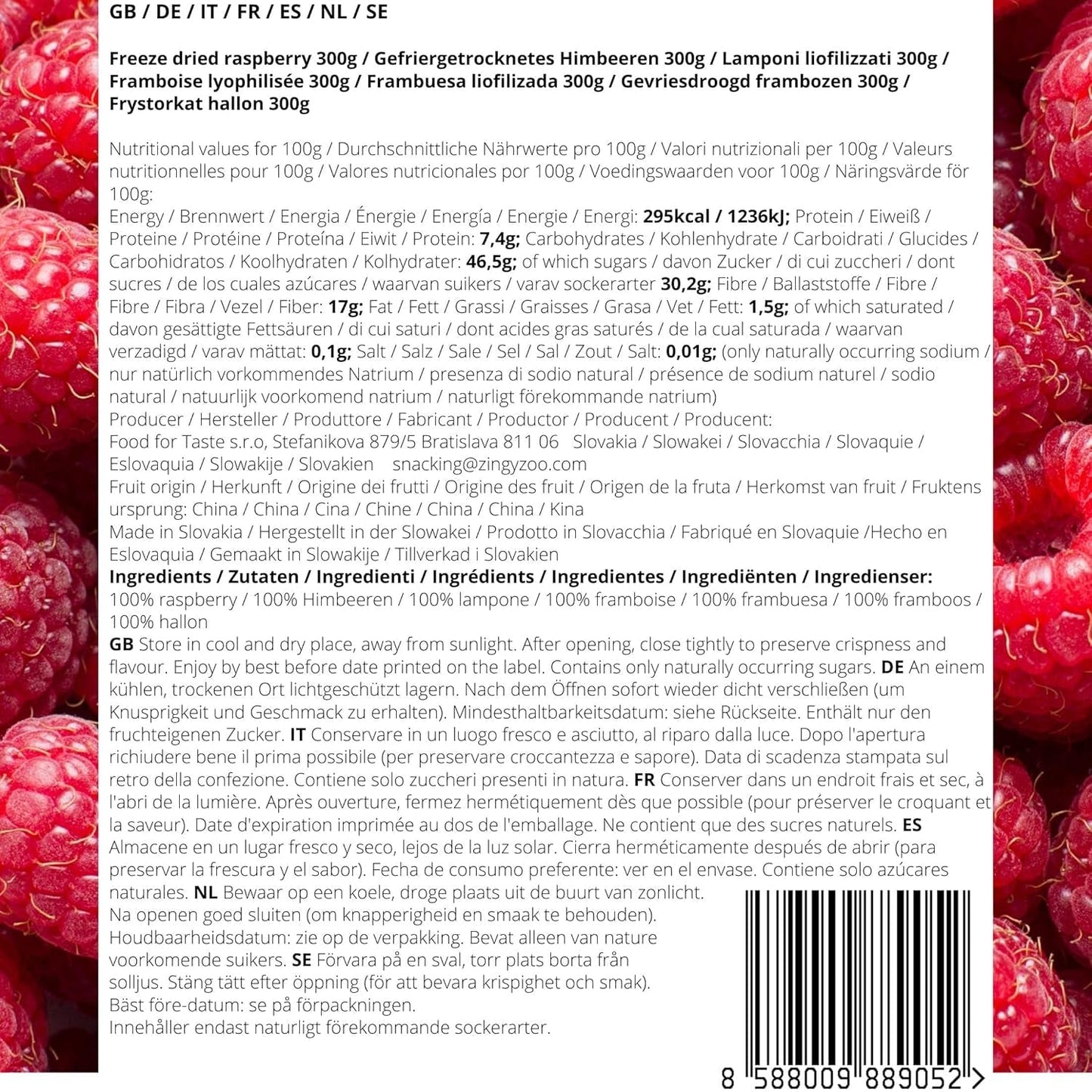 Lyofilizované maliny Nalámané kousky | XL 300g Mrazem sušené ovoce | Sušené maliny Bezlepkové Ovoce sušené mrazem | Ovoce sušené mrazem | Lyofilizované maliny Dehydrované produkty Naty Shop