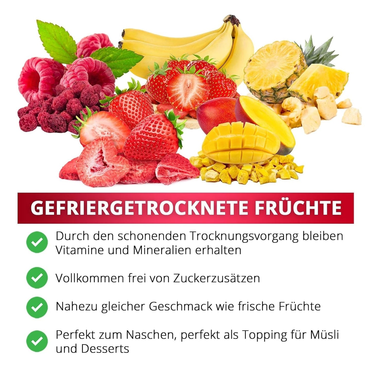 Lyofilizované maliny, BEZ čínských produktů, 500 g lyofilizovaného celého ovoce, bez přísad, ovocné, vyrobeno v Německu Sušené produkty Naty Shop
