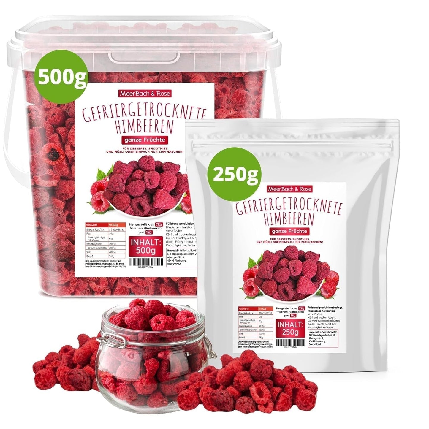 Lyofilizované maliny, BEZ čínských produktů, 500 g lyofilizovaného celého ovoce, bez přísad, ovocné, vyrobeno v Německu Sušené produkty Naty Shop